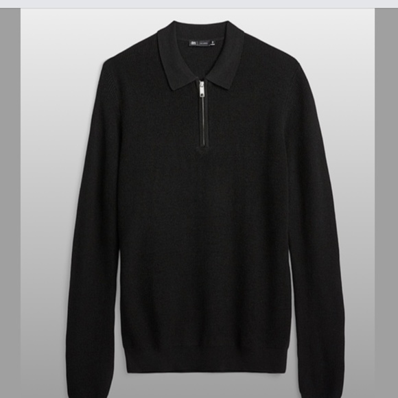 Black merino half zipped wool blend polo sweater NWT - Picture 1 of 4